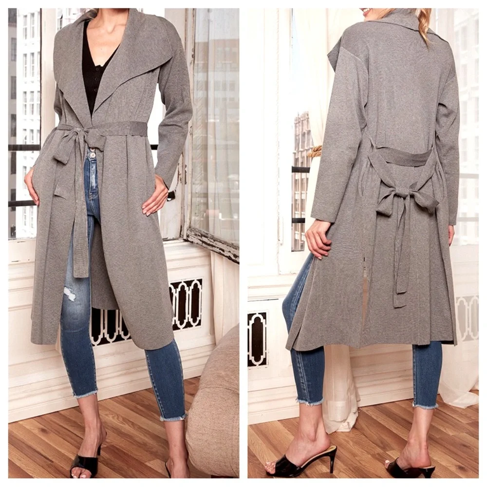 17 Boho Fabulous Ribbed Knit Wide Collar Knit Wrap/Coat - Picture 4 of 6